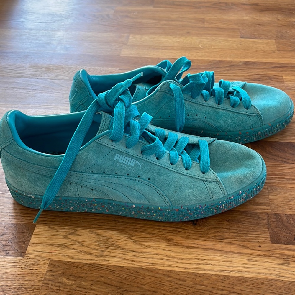 Puma Suede Classic Turquoise Mono with Rainbow Speckled Sole